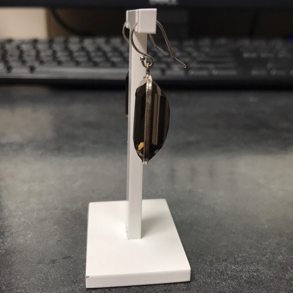 14K white gold/Sterling Silver Smoky Qtz Earrings - Picture 2 of 3